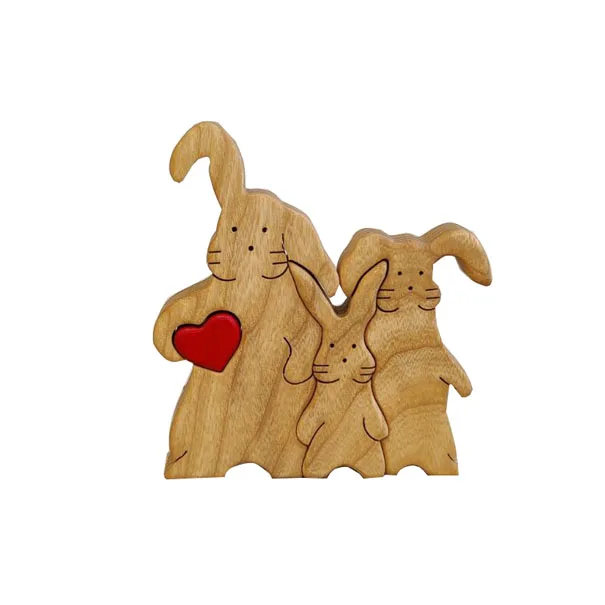 Wooden Rabbit Family Puzzle Bunny Family father mother baby Wooden Puzzle, 5 in 1 set,  Wooden Hare Family  Puzzle Decoration
