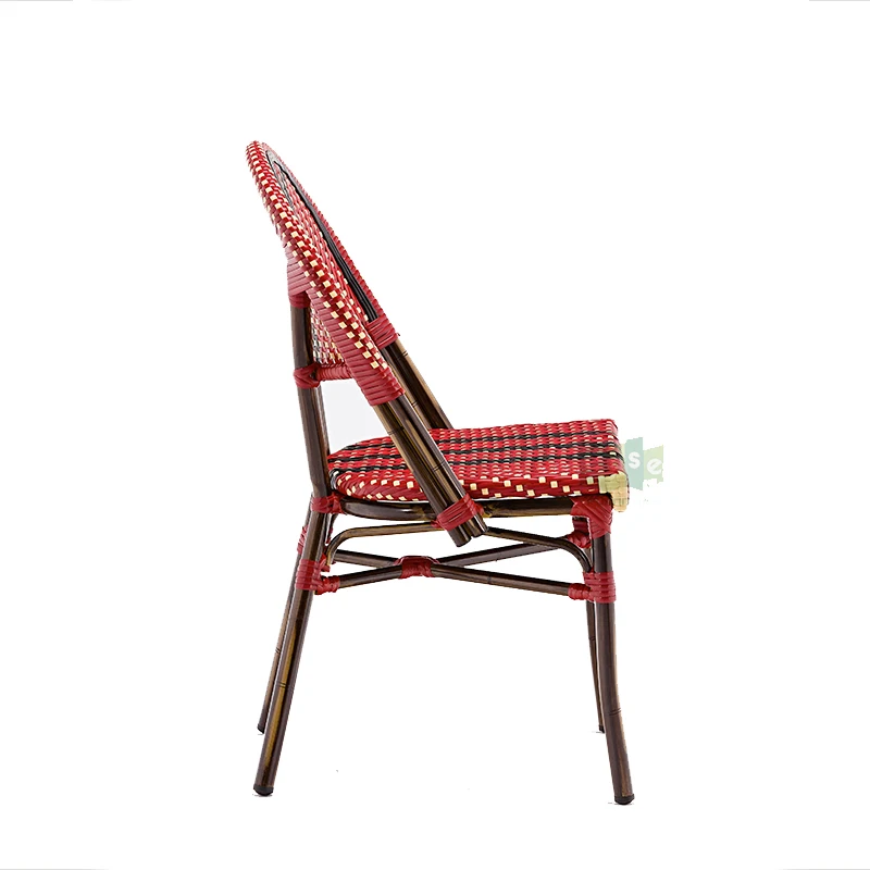 (E1042) Modern aluminium metal french bistro artificial rattan restaurant chair outdoor furniture