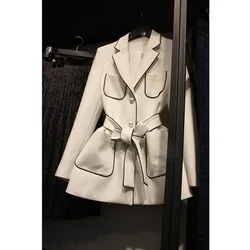 Spring and autumn Korean jacket women lace up black suit pearl button commuter black coat women