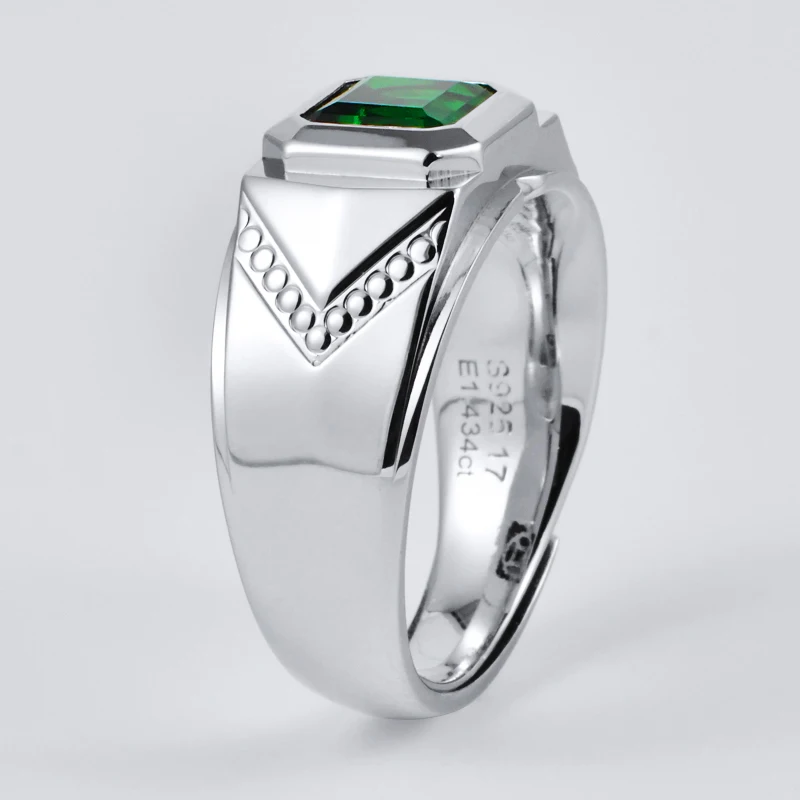 
Sterling Silver Jewelry Lab Grown Emerald Square Gemstone Solitaire Ring For Men 