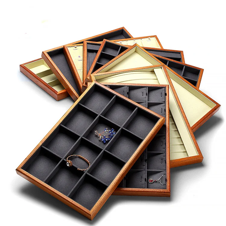 ZHIHUA Custom PU Leather Suede Velvet Linen Jewelry Tray Luxury Ring Earring Necklace Bracelet Display&stand