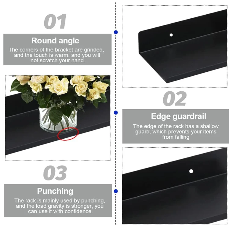 Wall Mount Wall Shelf Bathroom Kitchen Organizer Stainless Steel Metal Floating Shelf Storage Shelf