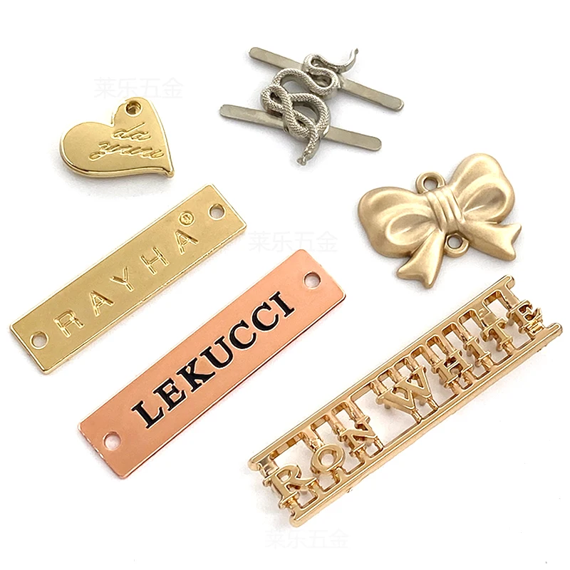 Luxury Waterproof  Labels for Clothing Decorative Tags Deboss Plating for Garment Bags swimwear and Clothing sewing Metal tags