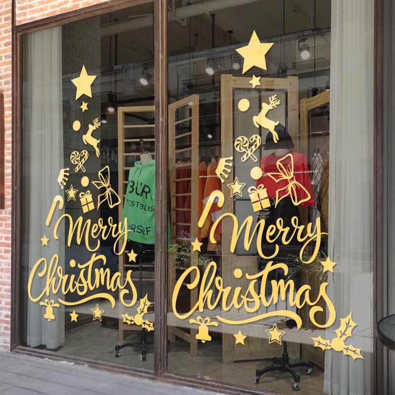 Christmas Stickers Santa Claus Snow Printed Static Clings Christmas Window Clings pvc Sticker