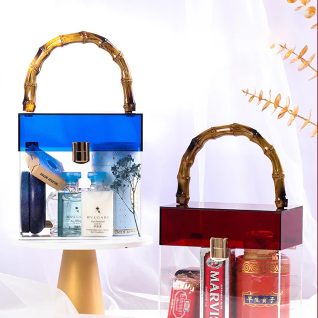 Wholesale Price Acrylic Organizer Storage Handbag Display Transparent Acrylic Portable  Christmas Gift Packaging Box With Handle