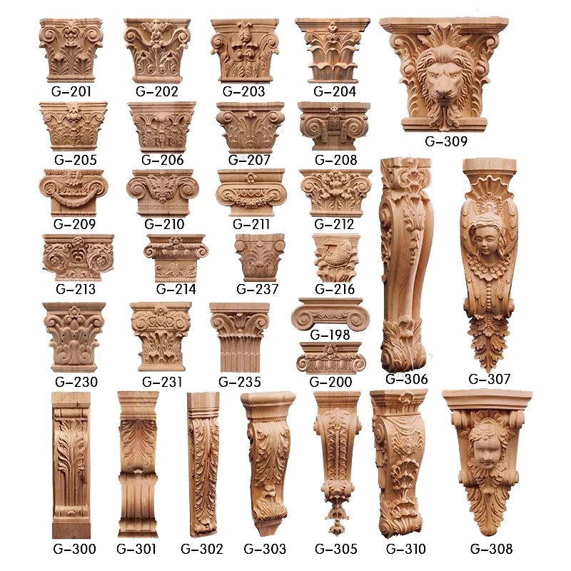 Unfinished Hand Carved Wood Onlay and Applique Wood Capitals 2025 Unfinished Medium Pilaster cheap wood carved corbels