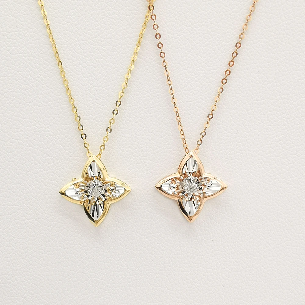 Diamond Necklace Women Jewelry Shaped Girl Necklace 18K Gold Jewelry Fashion 18k Solid 4 Leaf Flower Pendant Necklaces 2 Pcs