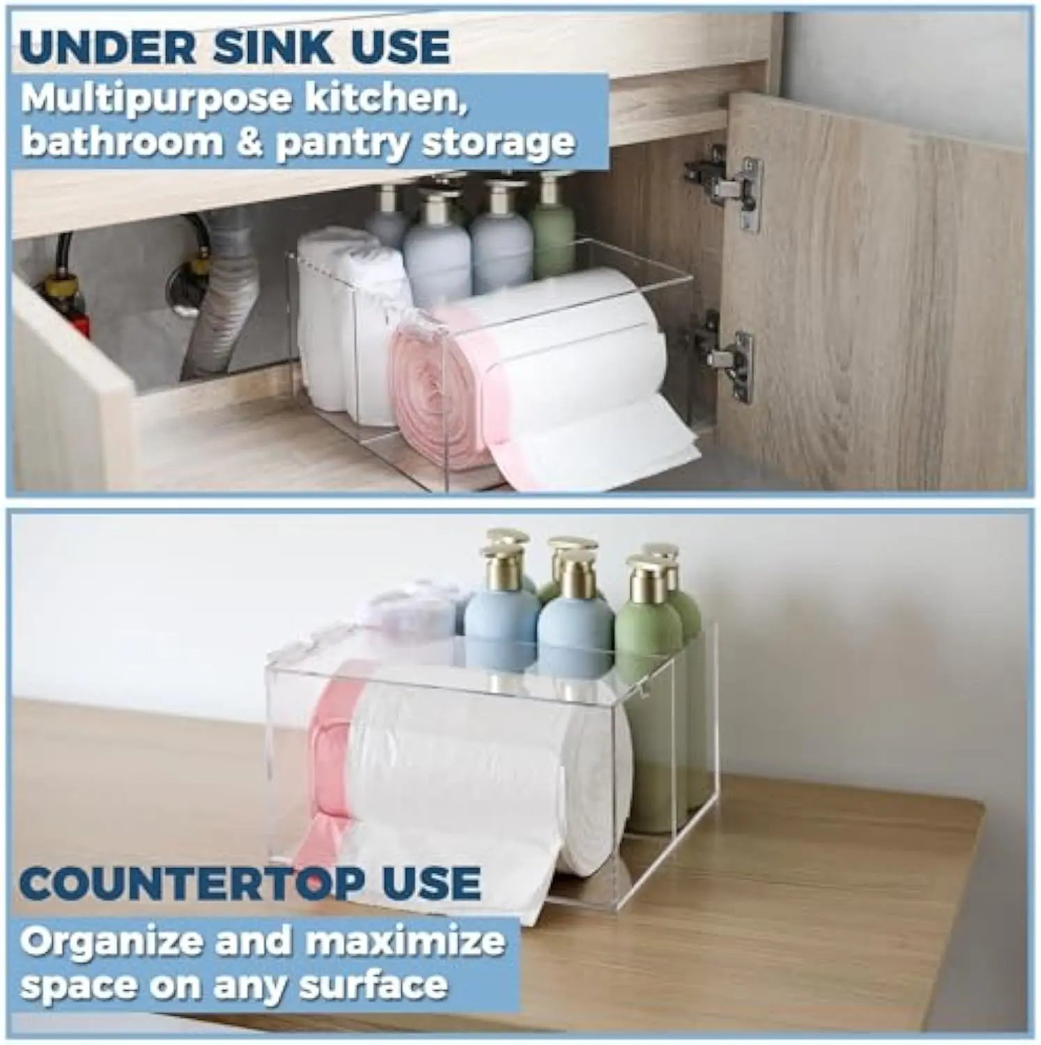 2 in 1 Large Acrylic Trash Bag Storage Dispenser Clear Trash Bag Dispenser with Lid