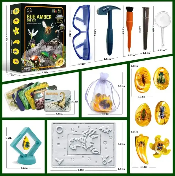 Bug Amber Archaeological Dig Kit Science STEM Insect Resin Fossil Excavation Insect Specimens Educational Toy  For Kid