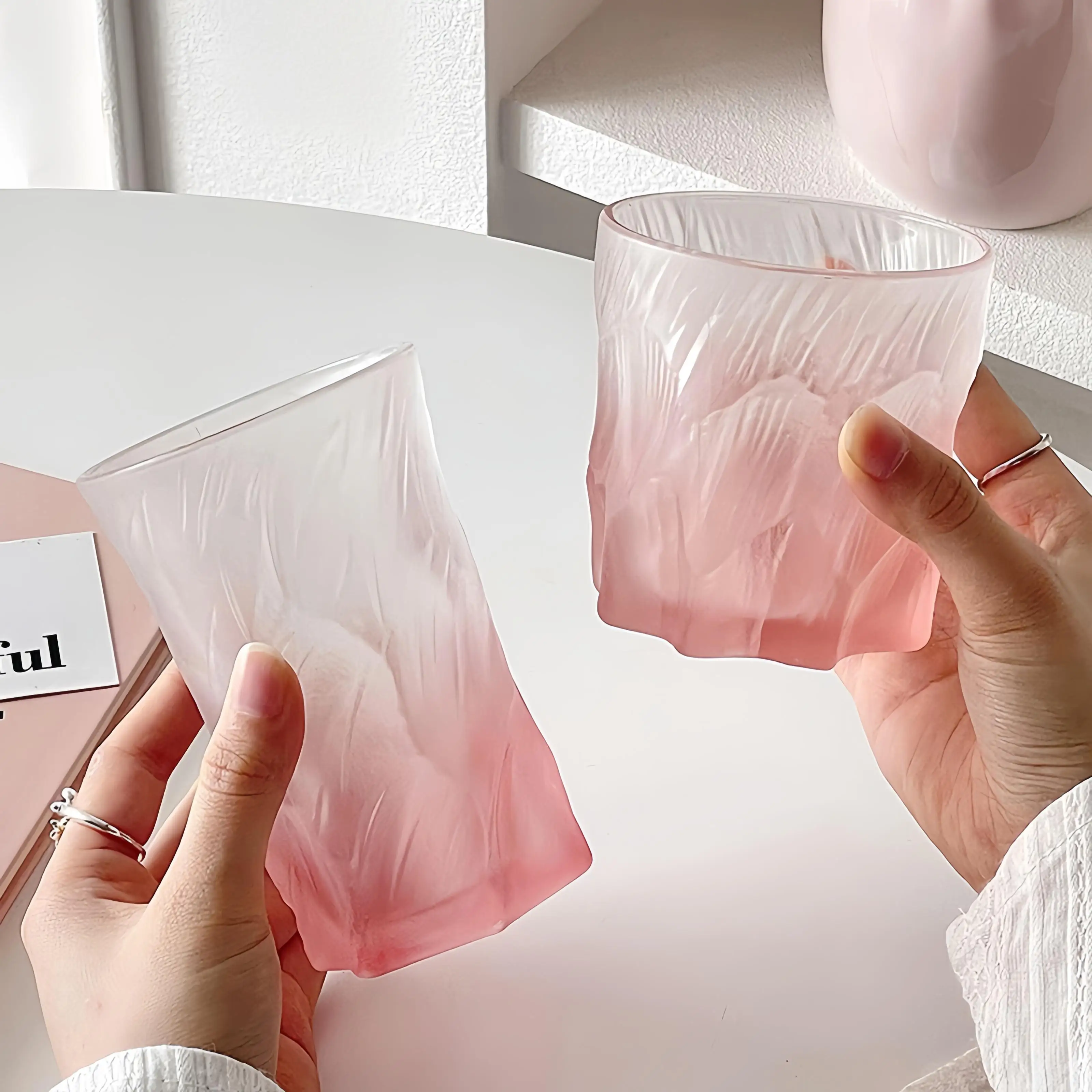 2024 Retro Pink Glass Water Cup Creative Pink Green Wine Beer Juice Milk Frosted Glass Cup
