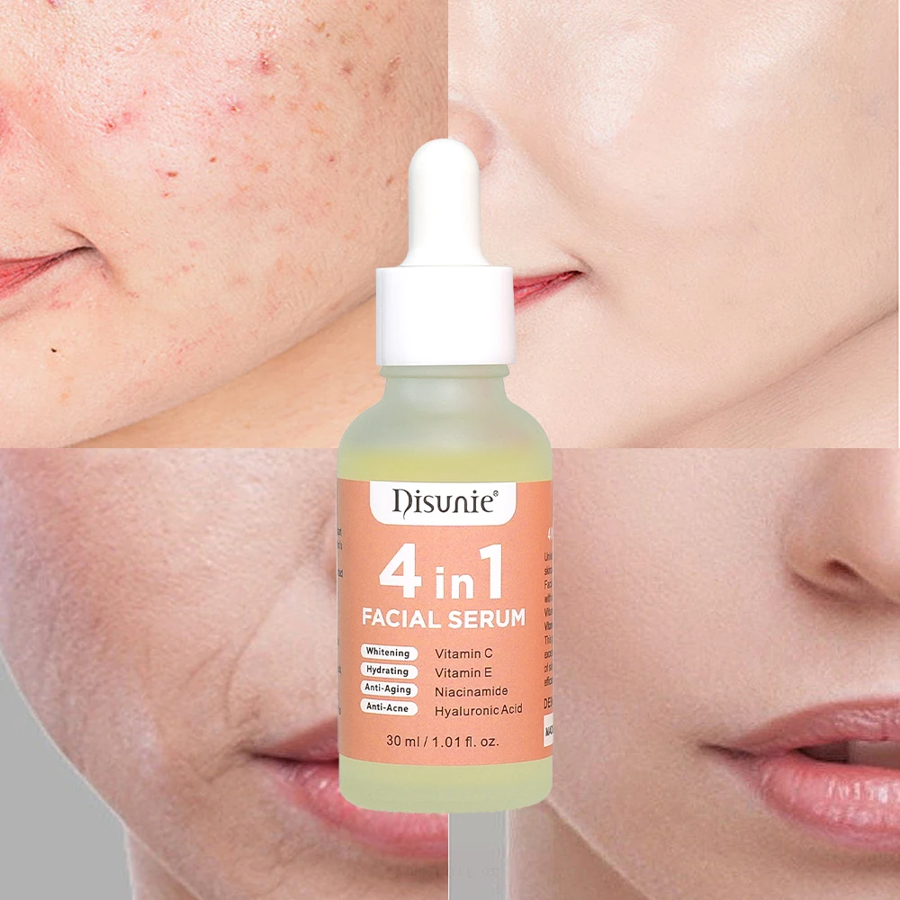 Disunie 4 in 1 Facial Serum Vitamin C Hyaluronic Acid Vitamin E Niacinamide Whitening Hydrating Anti-Aging Anti-Acne Face Serum