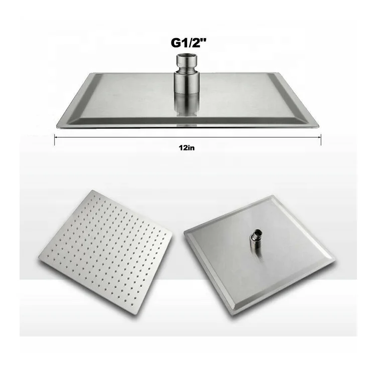 CYEN 2024 NEW Design Ultra Thin Stainless Steel Top Sprayer Brushed Nickel Bathroom 12-in Square Rainfall Shower Head