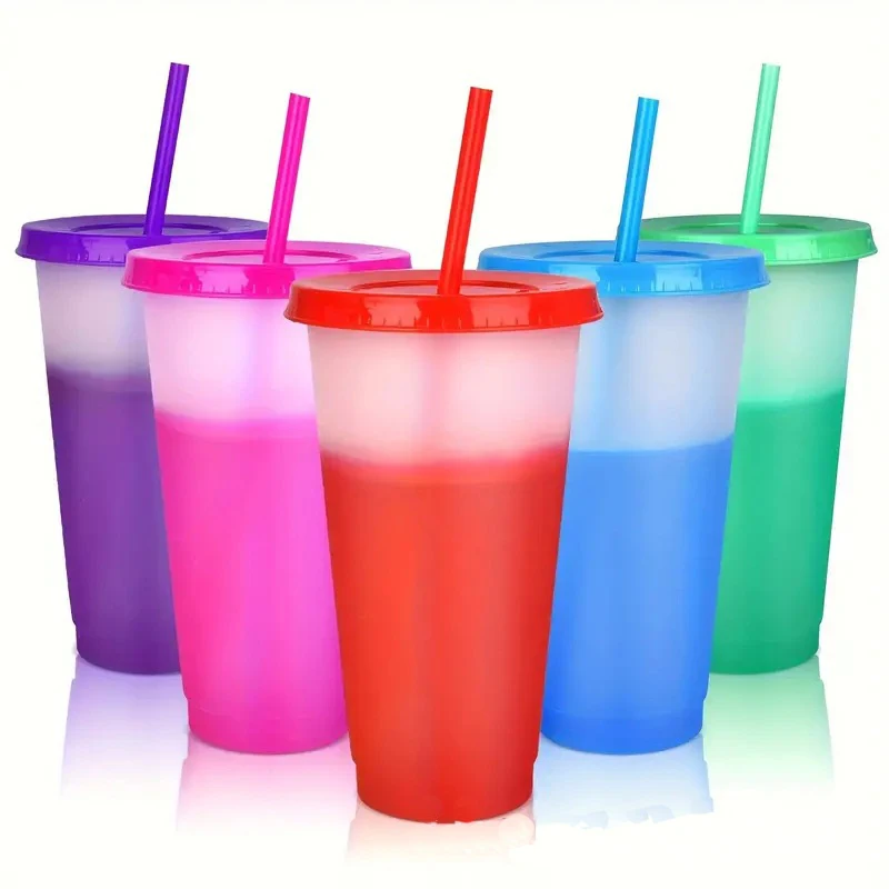 BST Custom printed 24oz changing color cup plastic cold cup tumbler with Lids and Straws