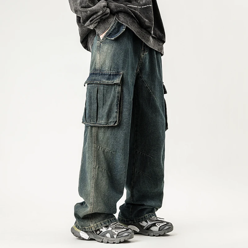 SKYKINGDOM American Retro Design Street Straight Leg Wide Leg Hip Hop Jeans for Men