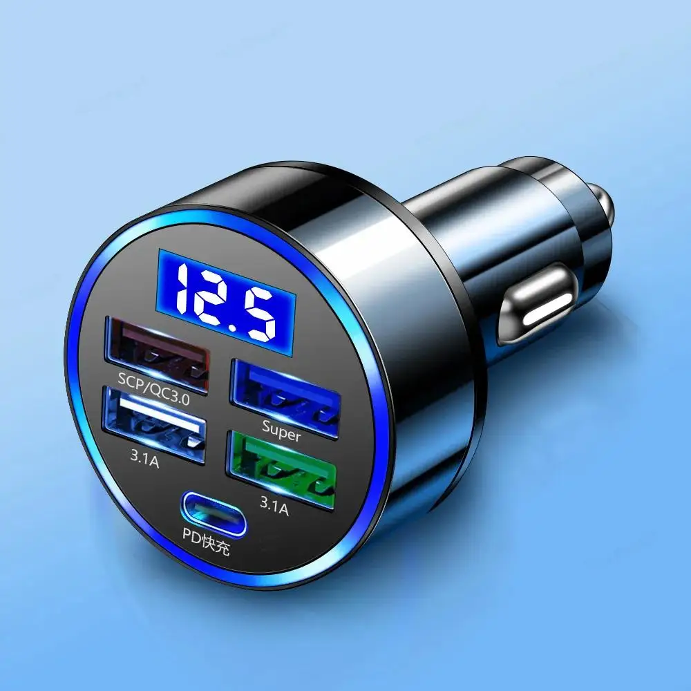Usb Pd Fast Charging C Led 5 Quick Adapter Type Phone Voltage Display Port 3.1A 4 With Lamp For Mobile Qc3.0 Car Charger