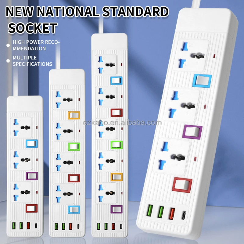 EZKABO Maunfactury Multiple Electrical Extension Socket 5 Way 3 USB 1 Type C Power Socket For Sale