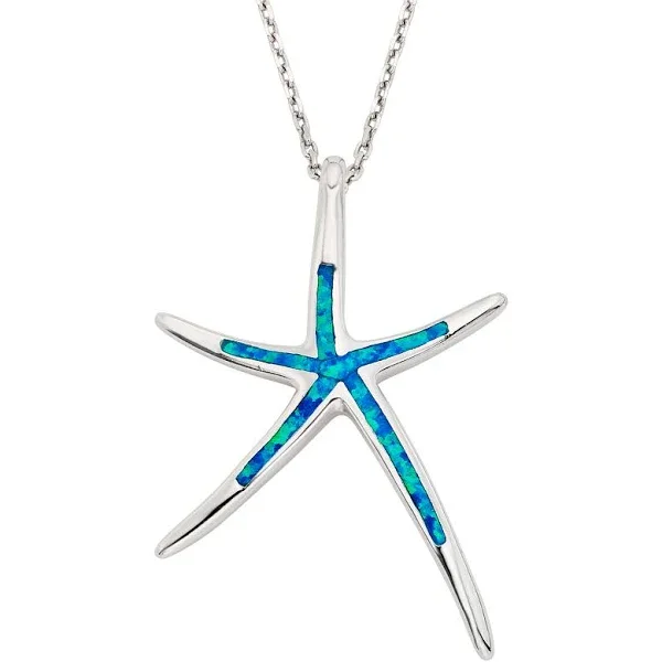 Custom blue opal starfish pendant necklace sterling silver 925 jewellery