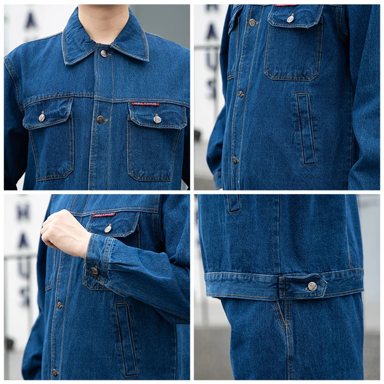 Summer Manufacturer Denim Work Clothes Factory Supply Denim Workwear Jackets and Jeans Overalls suits