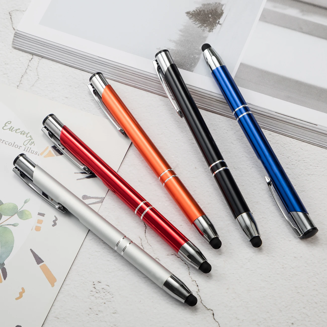 Two-coil bevel mouth press pen advertising promotion mobile phone touch capacitor head pen mouth touch screen ballpoint pen