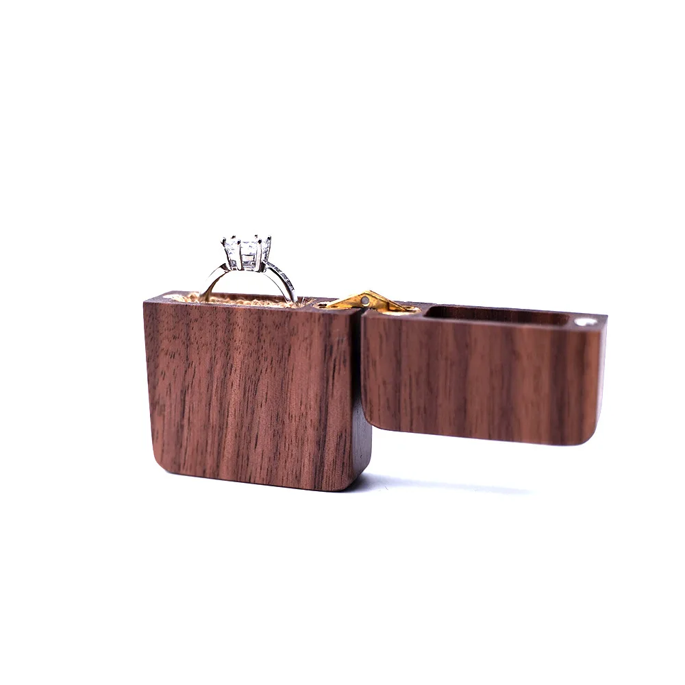 Custom logo Wooden ring box wedding Walnut Wedding Display Box Wood Engagement Ring  packaging Box