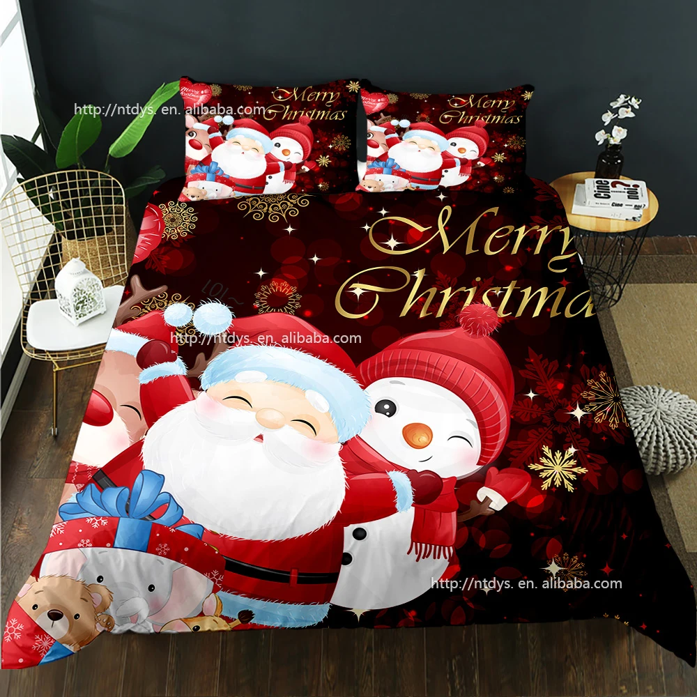 Red Santa Claus Christmas bedding festive gift polyester duvet cover set