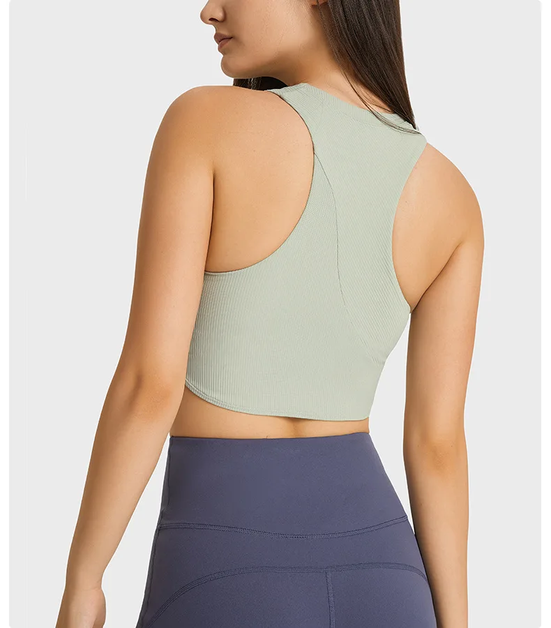 Ribbed High-Collared Camisole Bustier Top Fitness Tank Top Women Support Yoga Bra