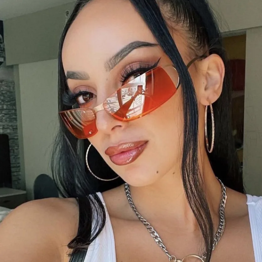 Metal Hollow Half Frame Cat Eyes Shades 2024 Red Lenses Sunglasses Fashion Vintage Y2K Rimless Sun Glasses For Women