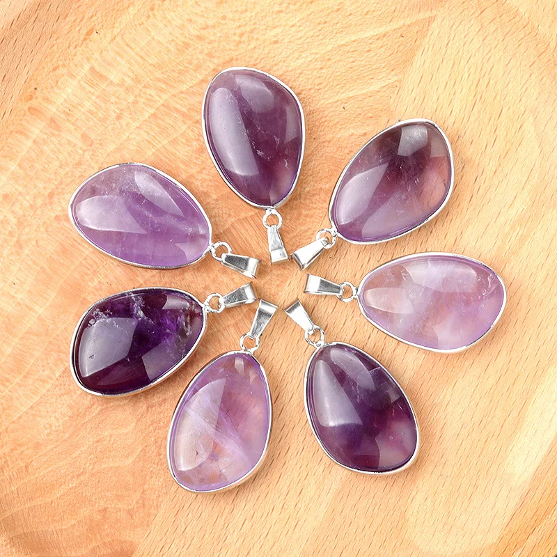 copper bezel irregular pendant agate crystal semi-precious stone with silver frame pendant necklace