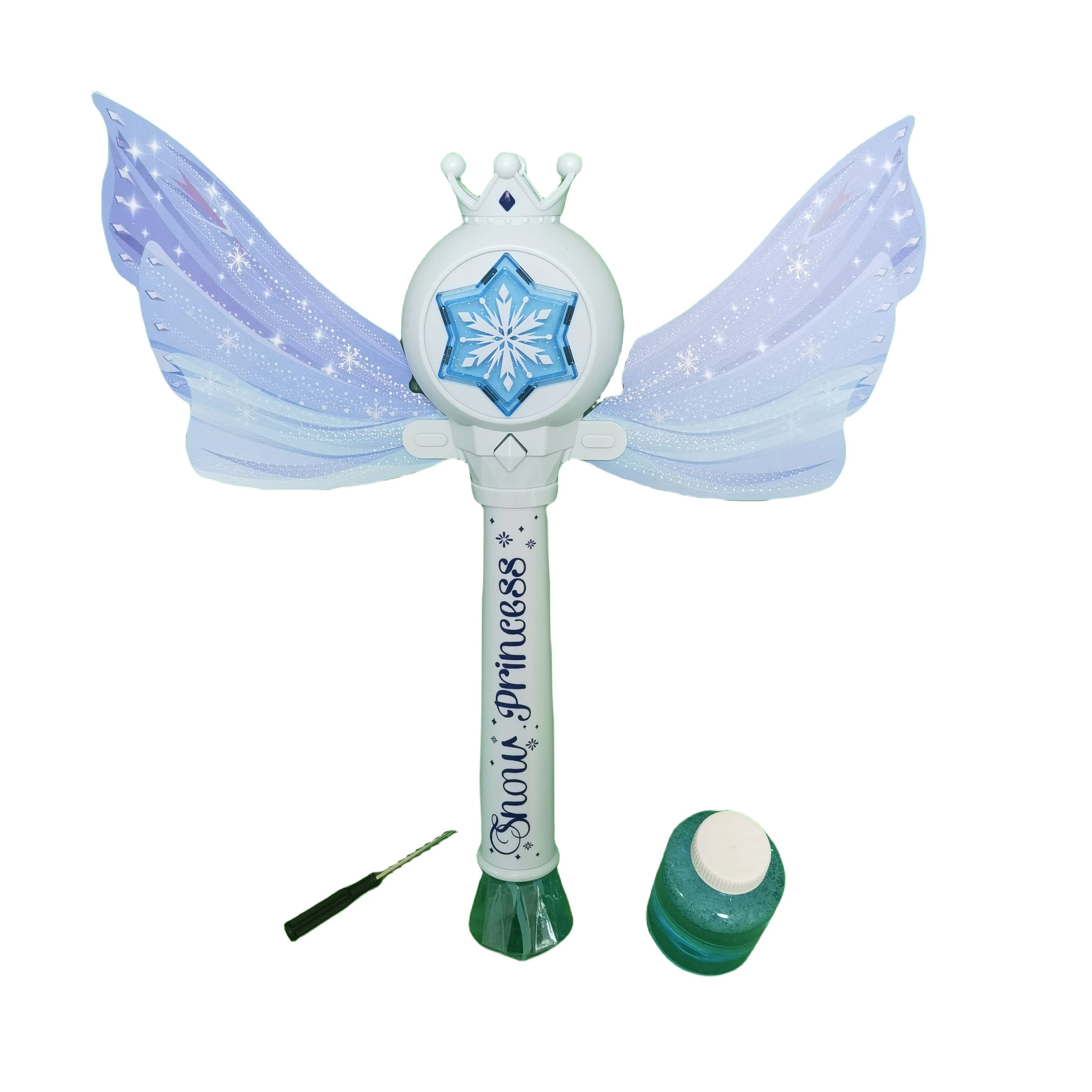 Blue Bubble Wand with LED Light & Music, Automatic Bubble Maker Toy with Wings for Girls  Outdoor Playing, Party, Birthday Gift