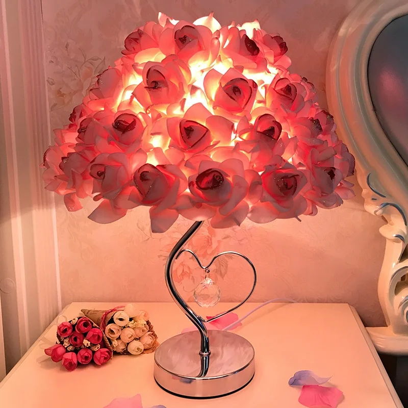 Creative Simple European Style Feather Table Lamp Wedding Room Warm LED Birthday Gift Rose Table Lamp