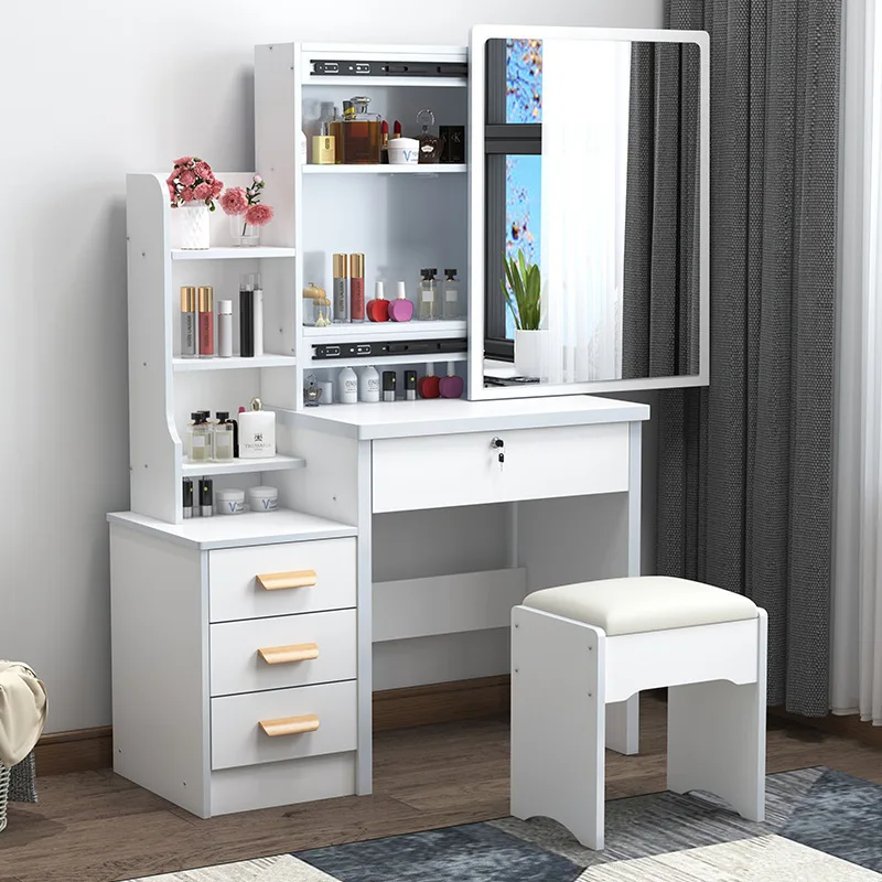 Adjustable 3 Color Lighting Modes Dressing Vanity Desk with Sliding Mirror and Lights  Drawers  for Bedroom