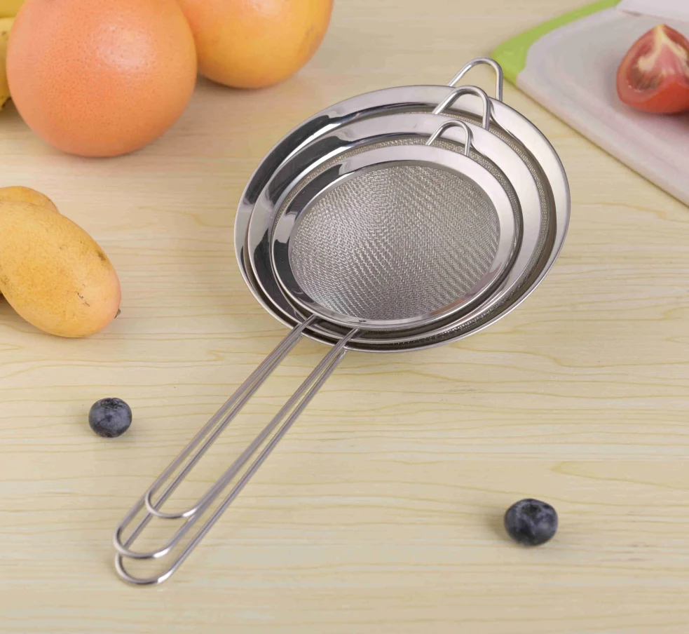 Премиум-качество Amazon бестселлеры, комплект одежды из 3 предметов из нержавеющей стали Фильтр Дуршлаг высокопробная арматурная сетка, фильтр грубой очистки, с прочной ручкой
