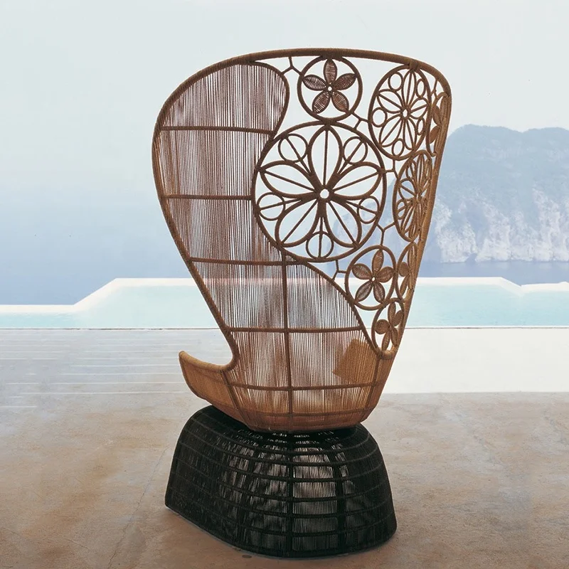 Outdoor Garden Furniture Hotel Villa Pool Rattan Rope Chair Outdoor Round Leisure  Chaise Lounge High Back Wicker Rattan Chairs