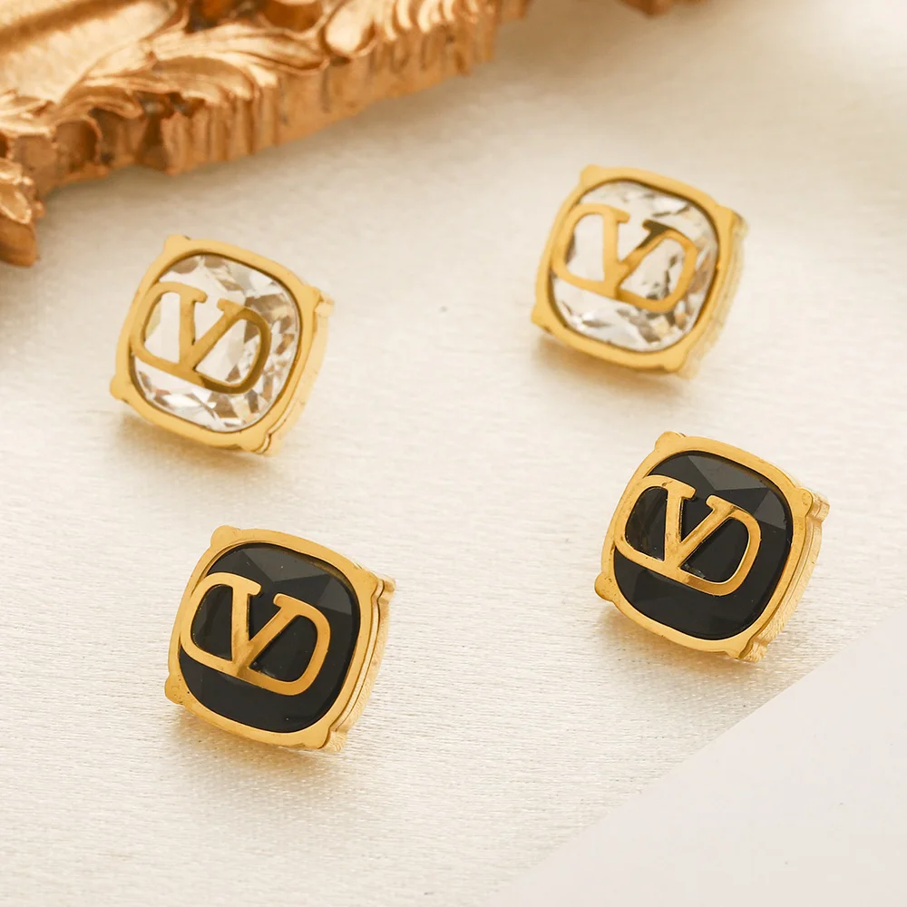 New Arrival 18k Gold Plated Stainless Steel Popular Brands Designer Jewelry Crystal Stud Earrings for Women