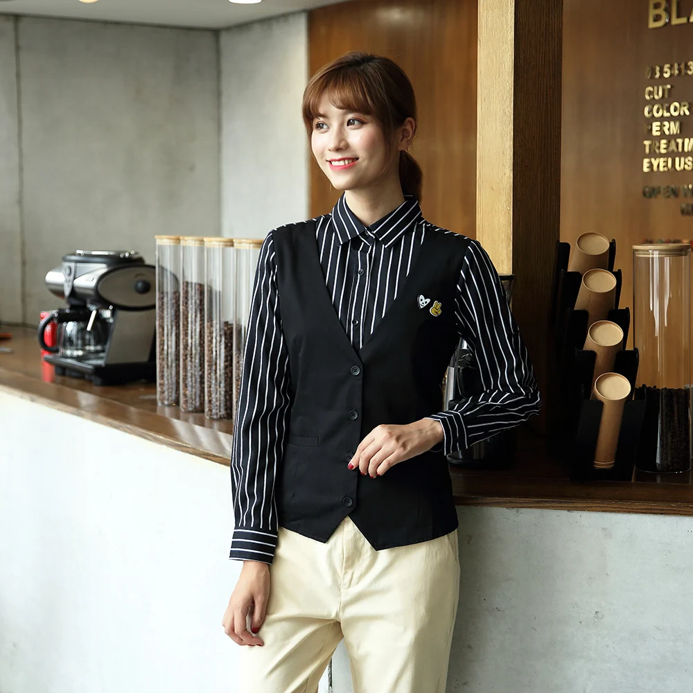 
High quality striped style shirts and jackets hotel uniforms professional custom hotel clothing shirts 