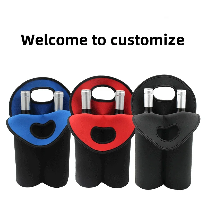 Portable Thermal Insulation Cooling Diving Material 750ml Thermal Insulation Double Bottle Champagne Wine Carrier Tote Bag