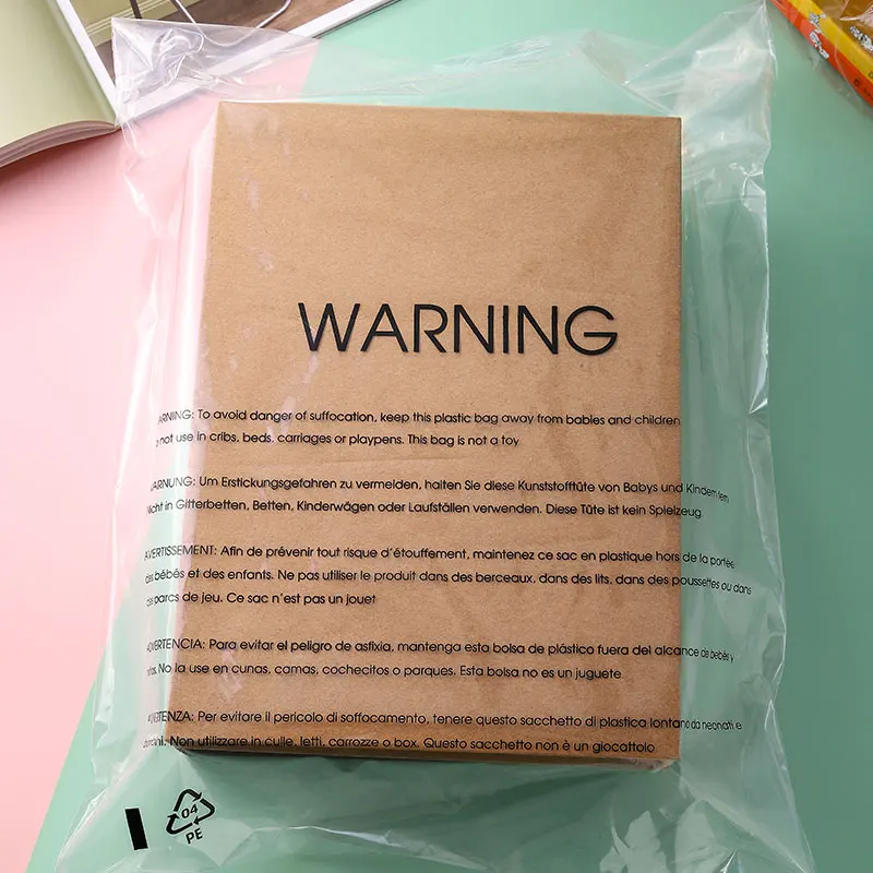 Полиэтиленовый полиэтиленовый пакет на заказ, Прозрачный Пластиковый Полипропиленовый полиэтиленовый пакет с предупредительными пакетами для удушения