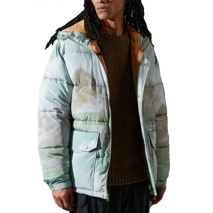 Custom Printed 100% Polyester Quilted Puffer Jacket Fitted with Over Sized Flap Pockets Unisex Puffer Jacket