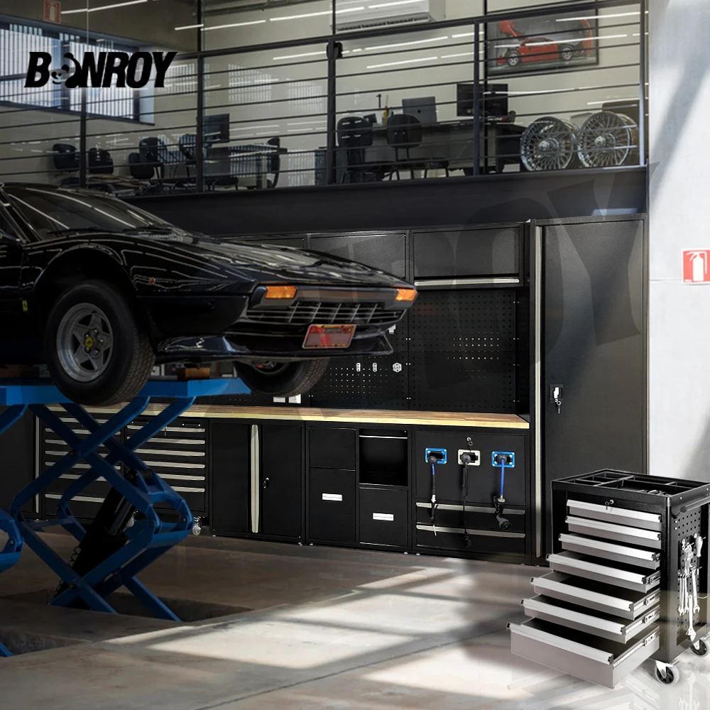 Bonroy 10Ft Cabinet Tool Storage Workbench Corner Stainless Steel Storage Workbench With Wheels