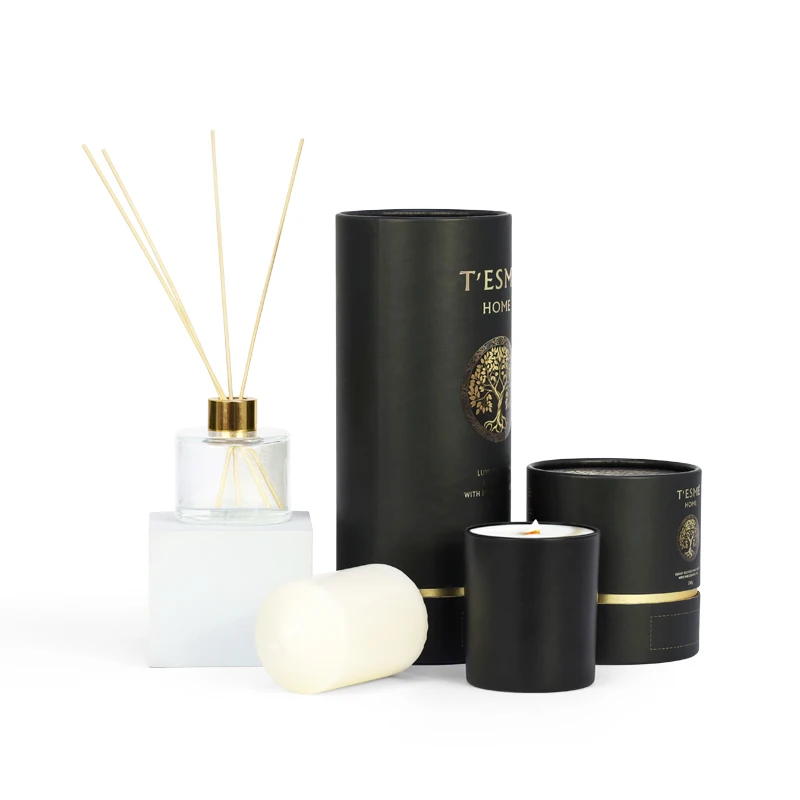 Custom perfume cosmetic glass reed diffuser jar candle cylinder packaging box paper tube