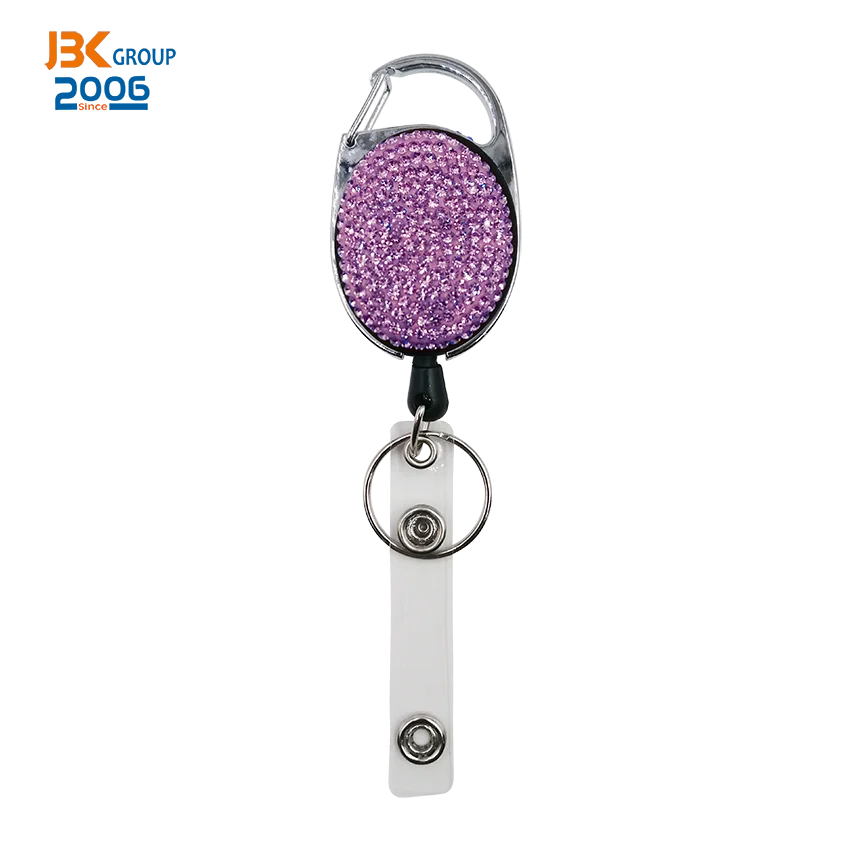 Metal Clip Key Ring Sublimation Retractable Badge Holder Reel for Medical Nurse Name Card Keychain Custom Glitter Rhinestone JBK