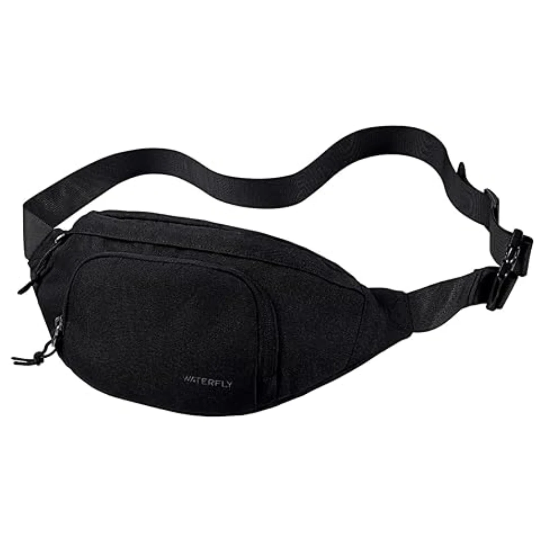 WATERFLY Large Crossbody Fanny Pack Slim Waist Bag Sports Hip Pouch for Woman Man  waist bag waterresistant