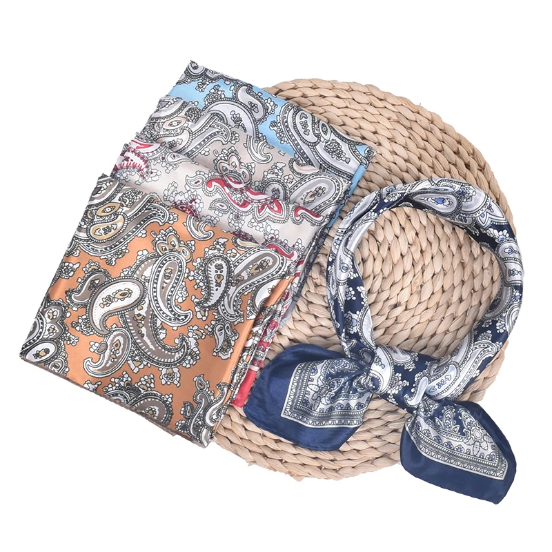 Manufacturer custom logo design digital print stylish long scarves square polyester silk satin head scarf for women