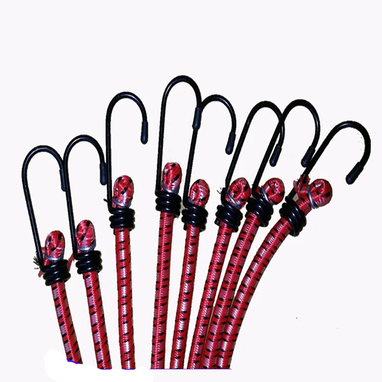 Adjustable Elastic Flat Loop Rope Heavy Duty Tie Down Jumping Bungee Cord With Metal Hook