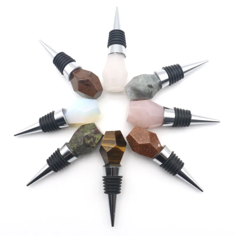 Wholesale cheap natural crystal rose quartz Wine Bottle Openers amethyst wine bottle stopper