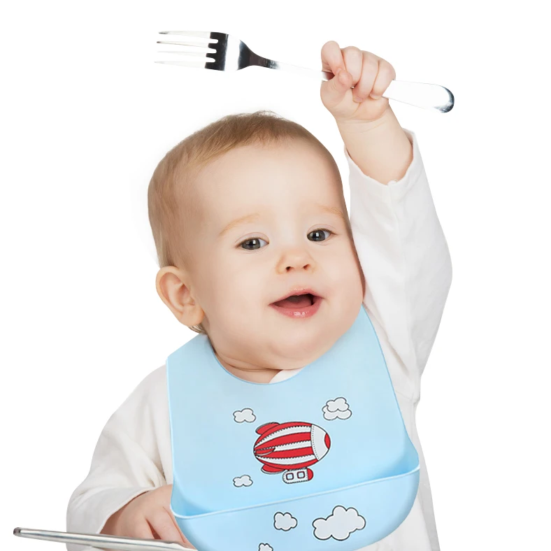 BHD Custom BPA Free Soft Waterproof Silicone Baby Bib with Food Catcher, Baby Silicone Bib