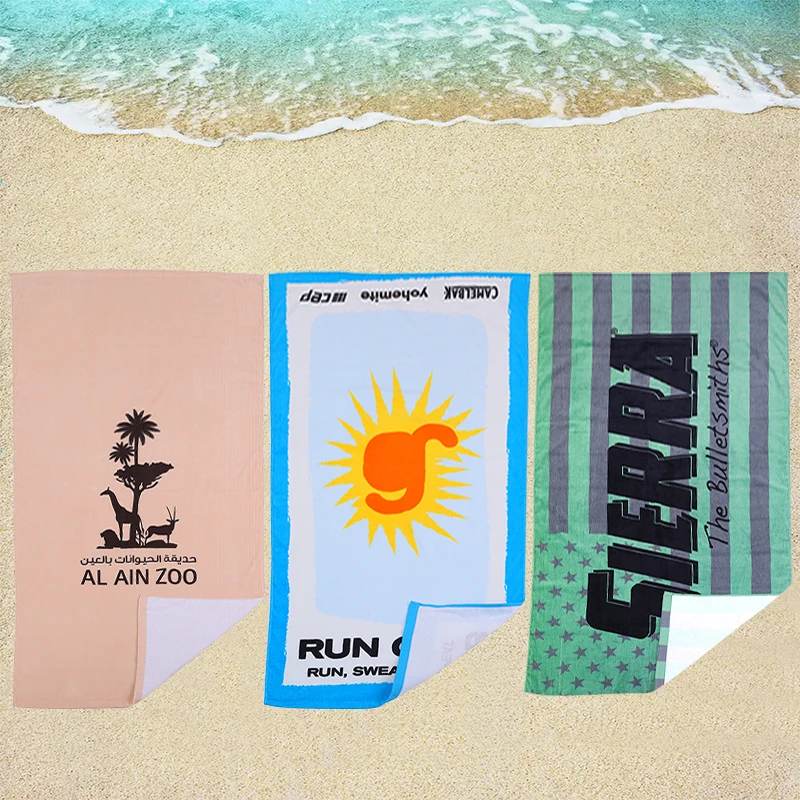 100% Cotton Velour Eco-friendly Custom Design Reactive Printed Large Over Sized Jacquard Beach Towel With OEM Logo