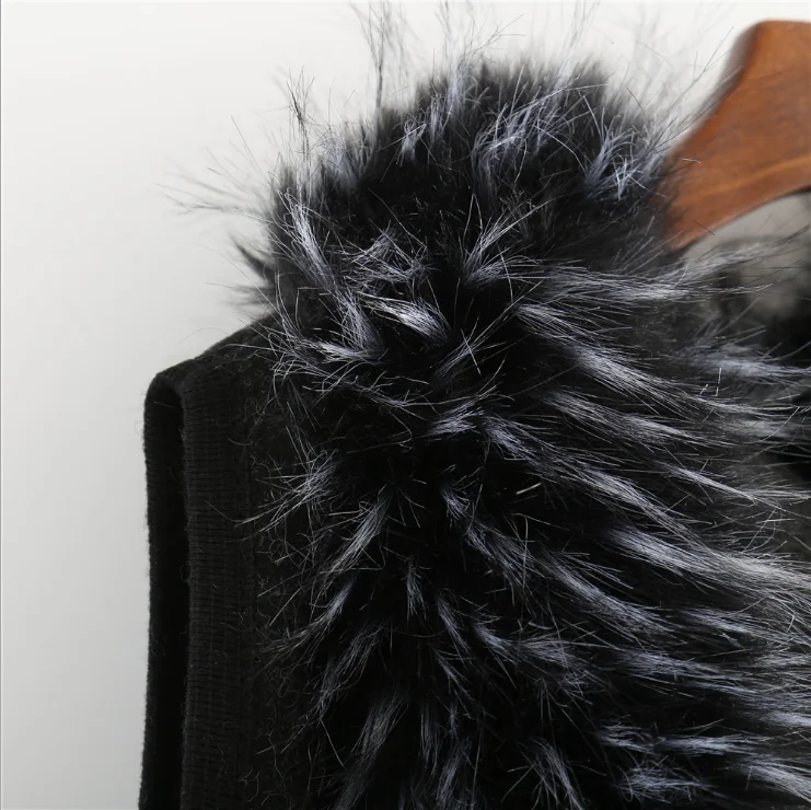 AGRADECIDO Cashmere Coat Women Winter Long Vest Coat Sleeveless Fleece Fur Coat Parka With Big Fur Collar