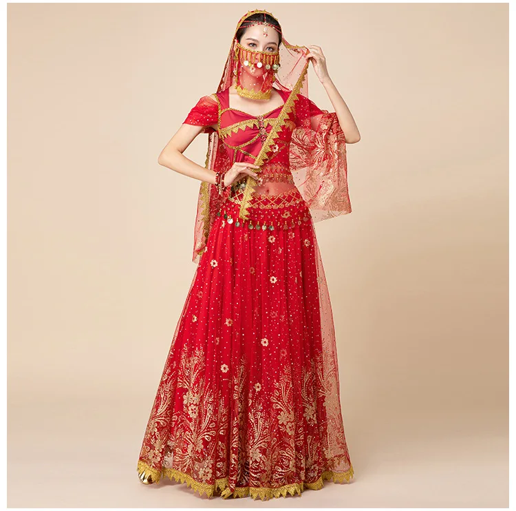 Ladies Halloween Dress Up luxurious Shiny Golden Pattern Indian Cosplay Aladdin Jasmine Princess Belly Dance Bollywood costumes