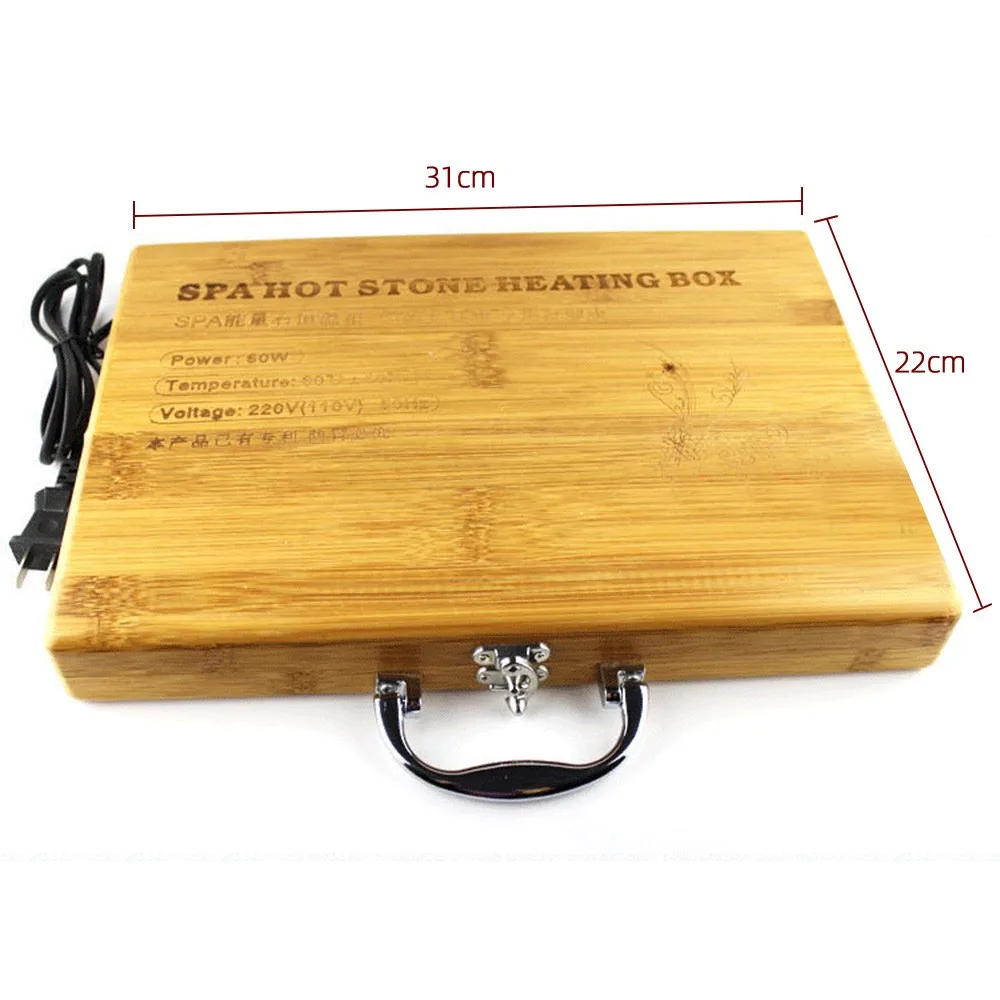 Chinese Wholesale 16 PCS Massage Hot Natural Spa Stone Professional Therapy Wooden Box With Black Heated Custom Body Palm Stones